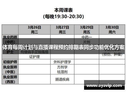 体育每周计划与直播课程预约排期表同步功能优化方案